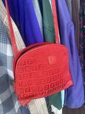 Pochette a tracolla vintage FENDI monogramma rossa in tela e pelle
