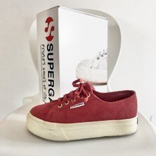 SCARPE SNEAKER SUPERGA PLATFORM ROSSO BORDEAUX SCAMOSCIATE ORO LACCI BORGOGNA