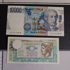 Vecchie Banconote Italiane In Lire 10 000 + 500 Lire Lotto Z29