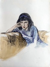 Alberto Sughi litografia colorata a mano "Ragazza" 80x60 firmata 1982 rif C