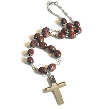 Collana rosario legno con croce in acciaio inox da uomo ciondolo donna religione