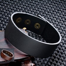Bracciale Cuoio/ Pelle Artigianale Regolabile polsino Nero/ Marrone uomo 2,4cm