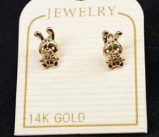 Orecchini oro giallo massiccio 14 carati coniglietto simpatico coniglio con retro a vite NUOVI ragazze donne