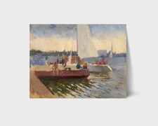 Dipinto Olio Sul Molo Pittore