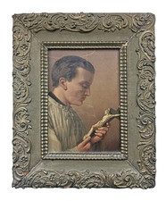 *HH* Antico Quadro Dipinto Oleografia Religioso Votivo San Luigi Gonzaga Cornice