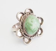 Anello Vintage Fatto A Mano In Argento Sterling E Turchese A Fiore Taglia 6