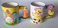 2 belle tazze per colazione bambini in ceramica dipinta a mano. Vintage anni '80