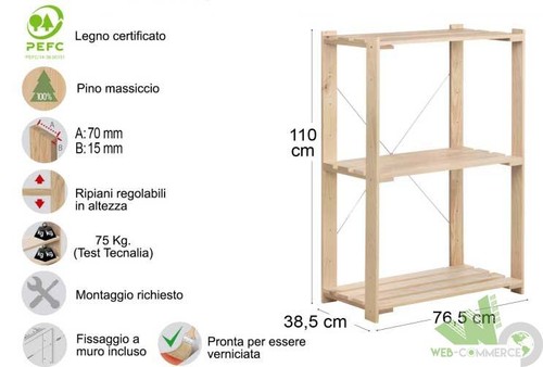 Scaffale legno pino 3 - di,