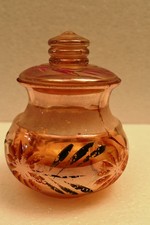 Vintage Jain Glass Works calendula lucentezza vaso dipinto con coperchio 5 pollici arte indiana "R