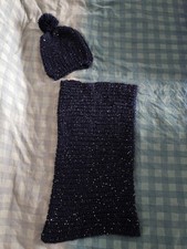 Set Completo Cappello E Sciarpa Scaldacollo Blu Con Glitter