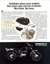 Yamaha RT-1B foto moto 1971 "Autolube mix gas/olio" pubblicità stampa d'epoca