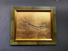 QUADRO DIPINTO A MANO CON FOGLIA  D'ORO SU TAVOLETTA. IDEA REGALO .AGUGLIA.