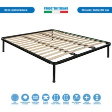 Rete a doghe matrimoniale 160x190 con telaio in metallo e doghe in faggio