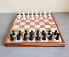 Gioco Scacchi Scatola Legno 27,5x27,5cm Completo Pieghevole Pezzi PVC Buono