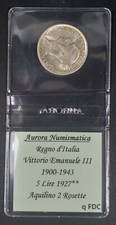 5 LIRE AQUILINO 1927** QFDC ARGENTO V.E.III SIGILLATA NIP AURORA (GIG.74A)