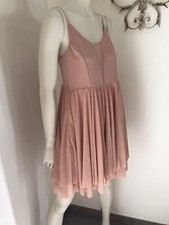 Vestito Con Due Balze Tessuto Mesh Rosa Tea Bretelle Regolabili In Velluto