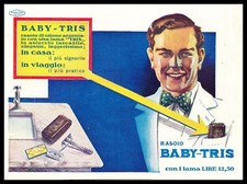 PUBBLICITA' 1932 RASOIO BABY TRIS BARBIERE BARBA BARBER SHOP SHAVING RAZOR BLADE