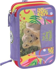 WWF Astuccio Scuola 3 Zip Jungle Viola – Completo con 18 Pennarelli, 18 Pastelli