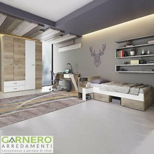 Cameretta FRANCESCO Gihome ® rovere bianco scrivania letto armadio comodino