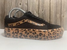 Scarpe donna Vans Old Skool platform nere marroni stampa leopardata orlo taglia 8