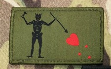 Grande 12.7cm x 7.6cm Barbanera Bandiera Pirata Toppa (Verde) + Gancio E Anello