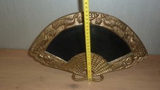 ancien psyché éventail miroir de coiffeuse en bronze  paon et femme asiatique