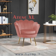 Poltrona Imbottita Con Schienale a Conchiglia Atene XL Velluto Rosa Gambe Oro