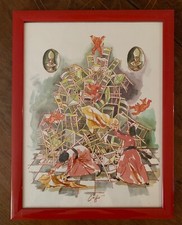 Nino Caffè "Preti, sedie e diavoletti" acquarello cm 30x40