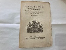MANIFESTO CAMERALE PREZZI POLVERE PIOMBI SALNITRO NEL PIEMONTE E LANGHE 1779.