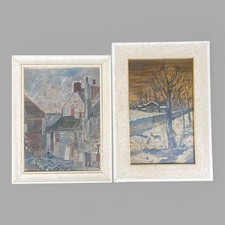 Paesaggi invernali dipinti su tela applicata su cartone