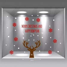 vetrofanie natale wall sticker adesivo vetrine negozio neve renna ghiaccio a0648