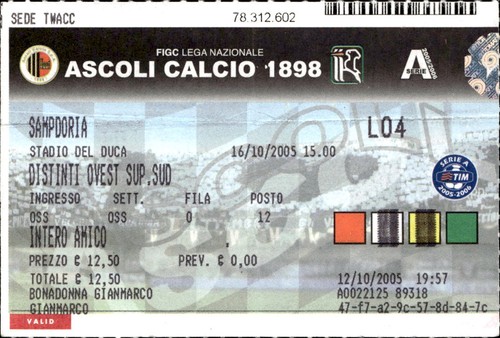 Biglietto stadio ascoli calcio - biglietto,