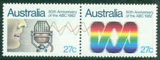 Australia 1982  50th Anniversary of Radio ABC  Se tenant  27c - 27c   MNH