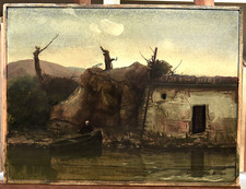 SILVESTRO PISTOLESI: "IL RIFUGIO" OPERA SU TAVOLA 30X40 CON AUTENTICA E CORNICE.