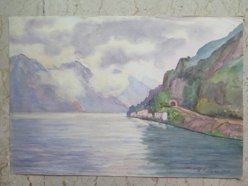 Paesaggio lacustre firmato - paesaggio,