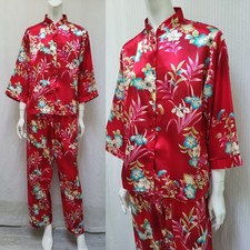 Set Pigiama 2 Pezzi Oscar De La Renta Etichetta Rosa Rosso Floreale - Taglia L - Usato in Ottime Condizioni