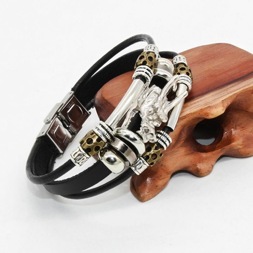 Bracciale nero pelle - nero, top