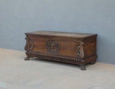 Cassapanca intagliata panca in legno di noce con piano apribile, '700 - L 164 cm