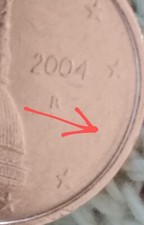 Moneta da 2 Cent Italia 2004 (Conio stanco) MANCA la 4^ Stella
