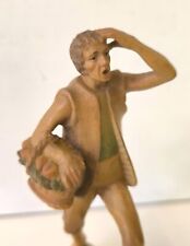 Anri Kuolt Pastore con cesta statuina presepe in legno 12,5 CM Vintage
