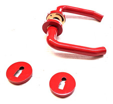 Maniglia per Porte Interne Coppia Rosetta Tonda Alluminio Rosso HOPPE