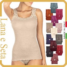 Canotta intima donna LANA e SETA canottiera elegante spalla larga in con pizzo