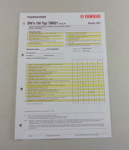 Scheda revisione yamaha - yamaha, bw's