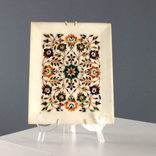 Vassoio Antico Marmo Bianco con Intarsi Oriente XX Secolo Originale