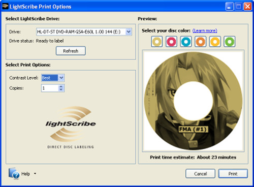 Lightscribe sofware for