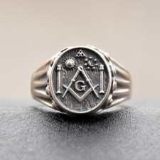 Anello Massonico Argento 925 Pilastri Sole Luna Tutto Vedente Occhio Nuovo Fatto a Mano Massoneria