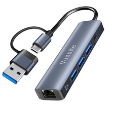 Adattatore USB Ethernet, 5 in 2 Adattatore USB-C a Ethernet RJ45 Gigabit 1000Mbp