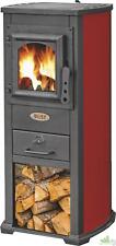 STUFA LEGNA 5.3 KW BERNA LUX ROSSO CON PIASTRA COTTURA PORTALEGNA ACCIAIO