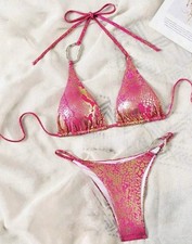 COSTUME Triangolo bikini colore Fucsia e Oro taglia L  donna