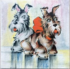 Grande Piastrella "Coppia Cani Terrier" Ceramica Albisola MGA - Anni Trenta
